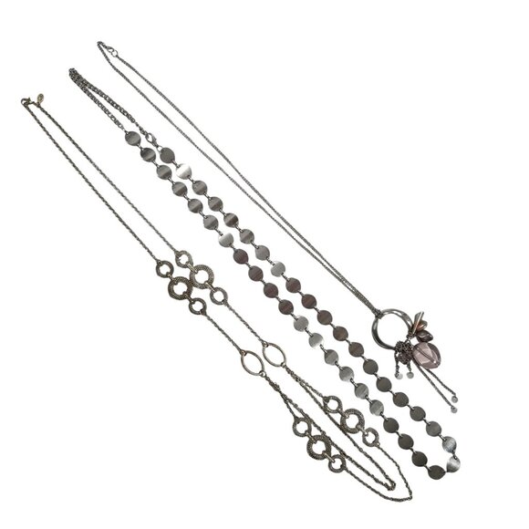 Shiny Necklace Bundle Silver Tone Circles & Ovals 5 1/2 Pieces Choker to Rope - Picture 6 of 12